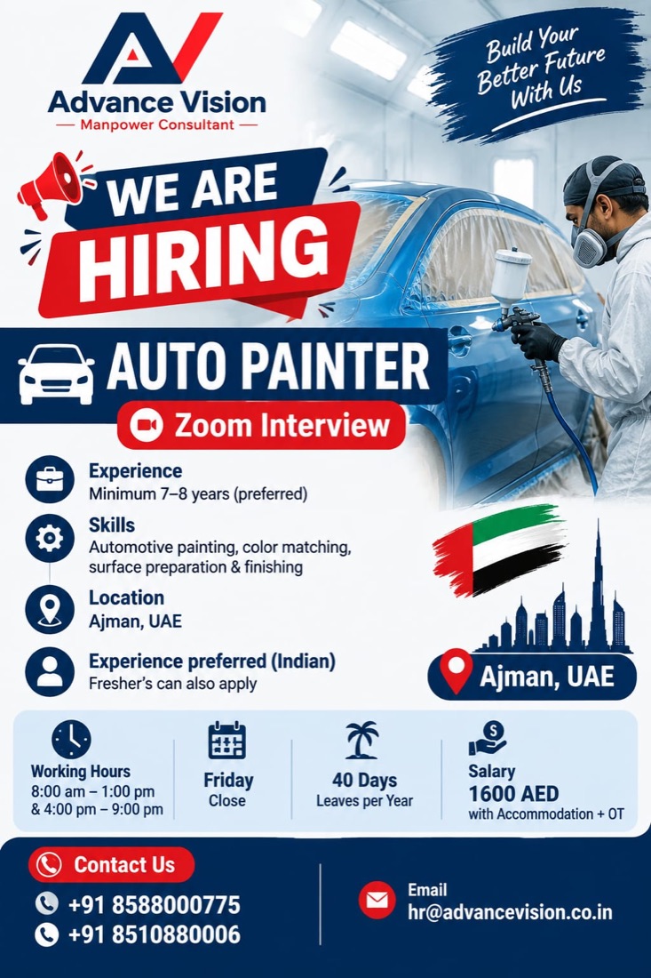 Job poster: Auto Painter in Ajman, United Arab Emirates