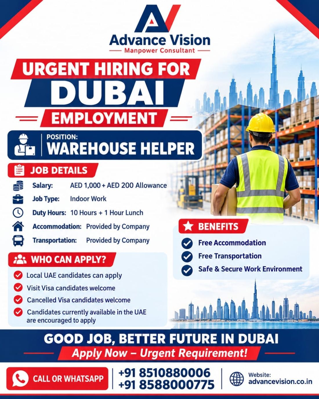 Job poster: WAREHOUSE HELPER - Urgent Hiring For Dubai Employment in Dubai, United Arab Emirates