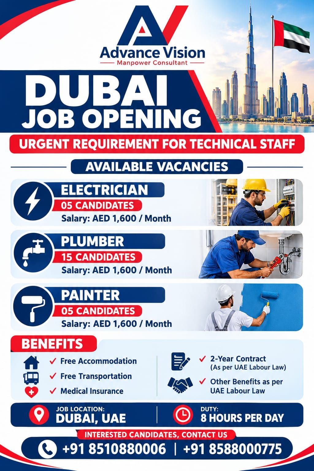 Job poster: ELECTRICIAN in DUBAI, United Arab Emirates