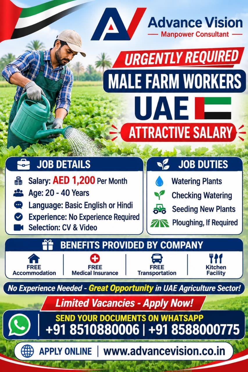 Job poster: Male Farm Workers For UAE in United Arab Emirates