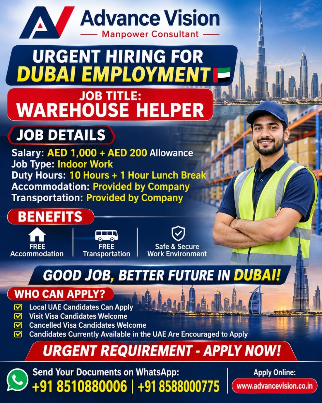 Job poster: WAREHOUSE HELPER – Urgent Hiring for Dubai Employment in Dubai, United Arab Emirates